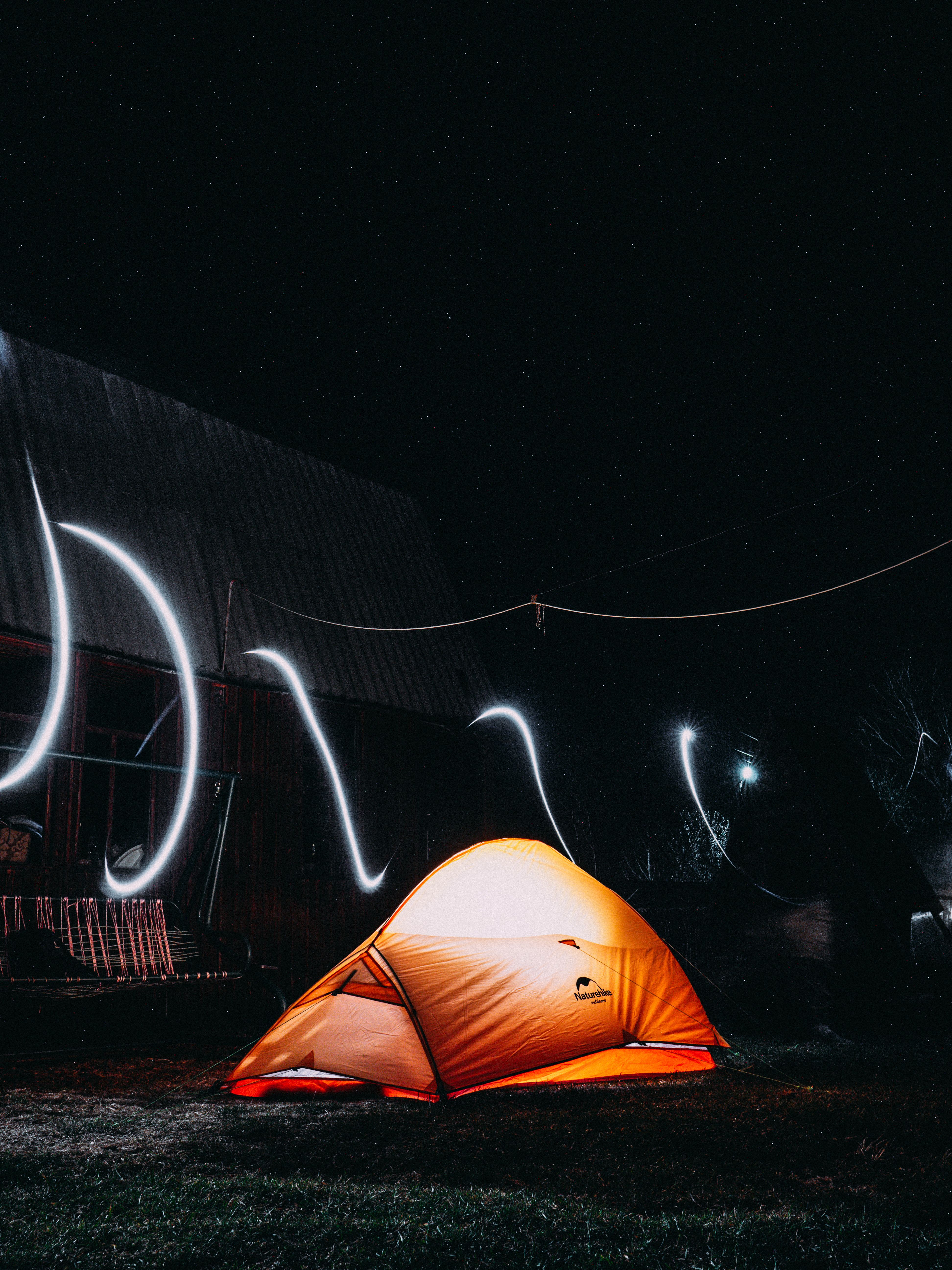 Illuminated Tent Outdoors at Night · Free Stock Photo