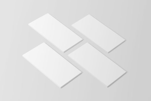 A minimalist geometric arrangement of white paper notepads on a clean background.