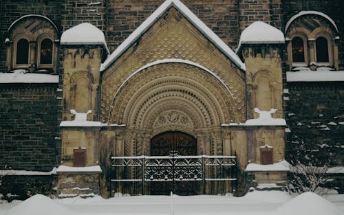 Facade of University College on Winter Day, University of Toronto, Canada