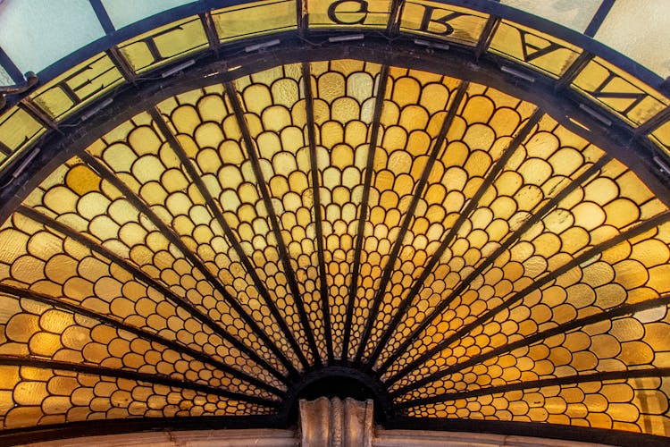 Stained Glass Window With Geometric Pattern 