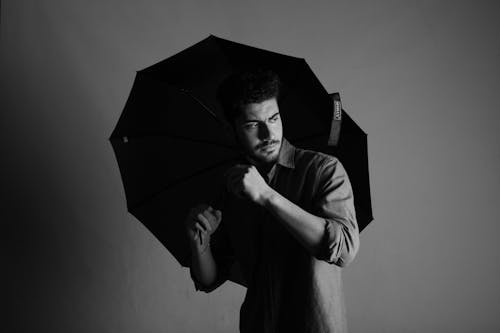 Free stock photo of male models, umbrella, white and black