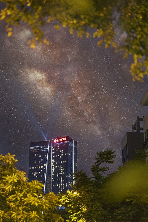 Buildings Under the Starry Night Sky 