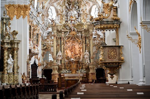 Elegant Interior Design of the Basilica of the Nativity of Our Lady. in Regensburg, Germany