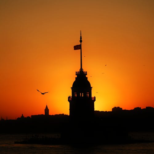 Free Silhouette of the Maiden's Tower During the Golden Hour  Stock Photo
