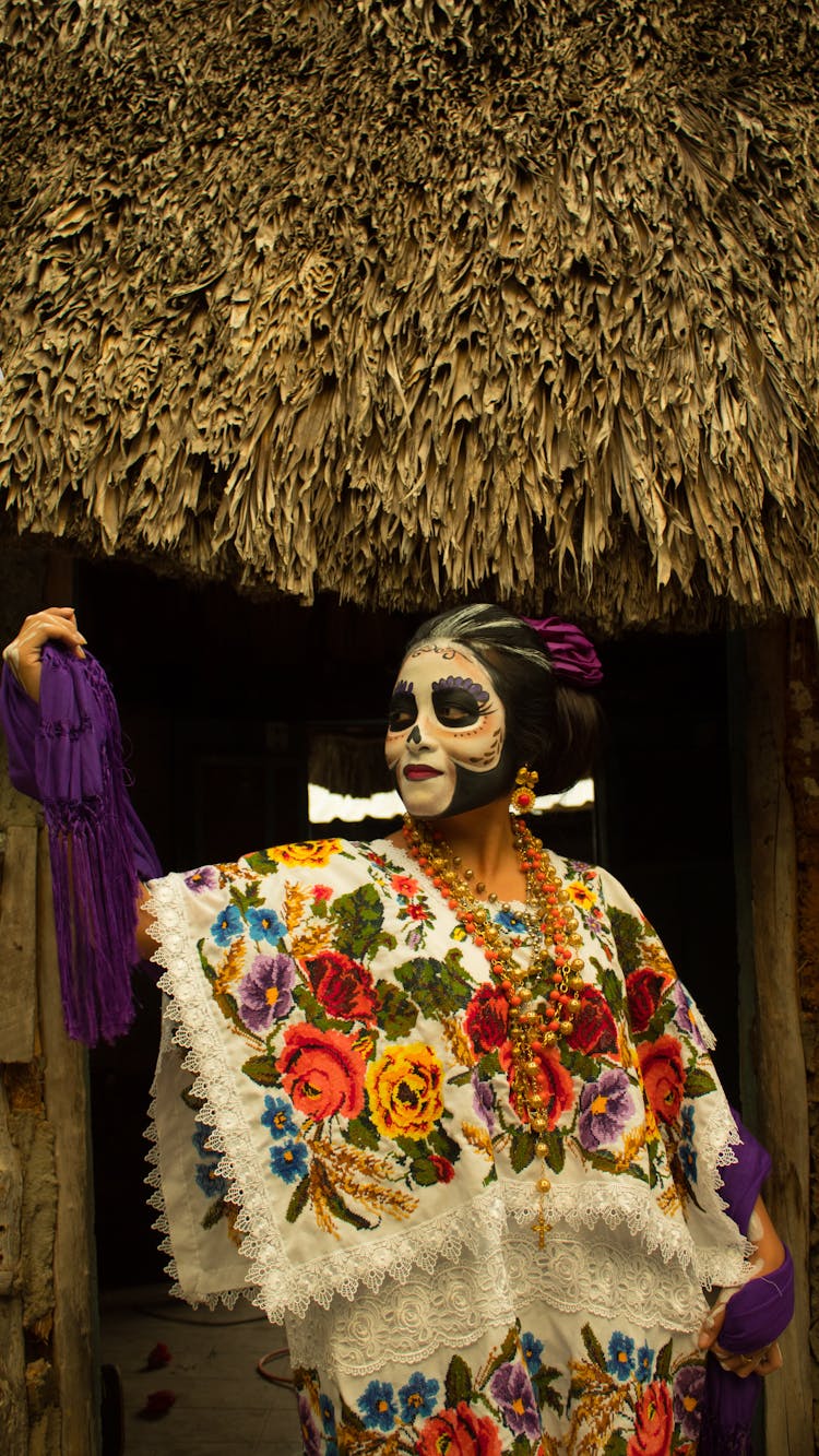 A Person With Skull Makeup During The Day Of The Dead Festival In Mexico