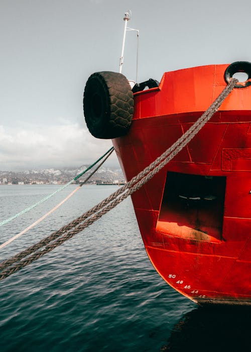 Back View of a Red Boat on the Black Sea