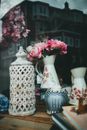 Shopwindow with Vintage Jugs ans Lantern