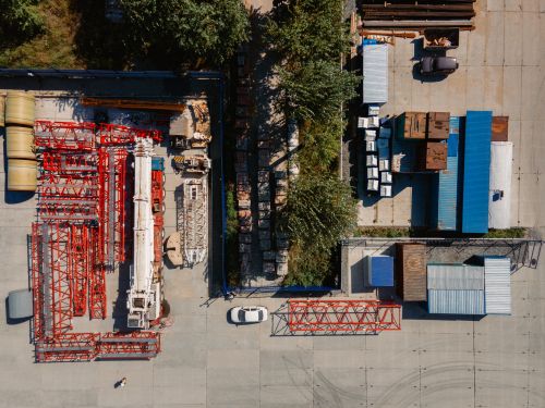 Free Aerial image of an industrial area with construction materials in Novosibirsk, Russia. Stock Photo