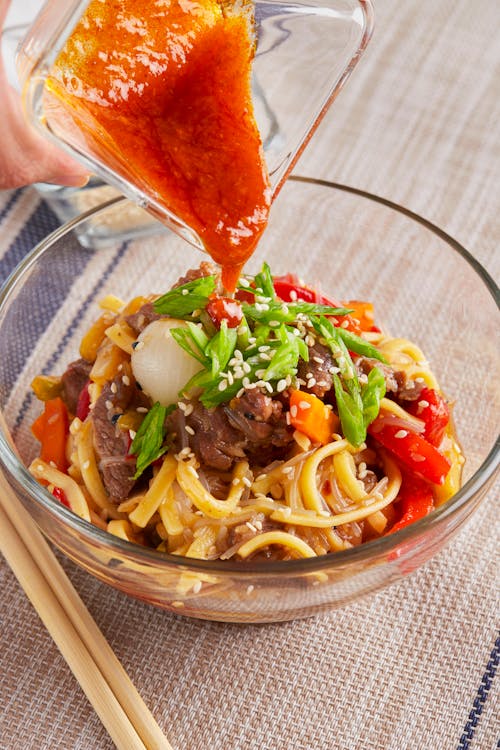 Noodle Dish in a Glass Bowl