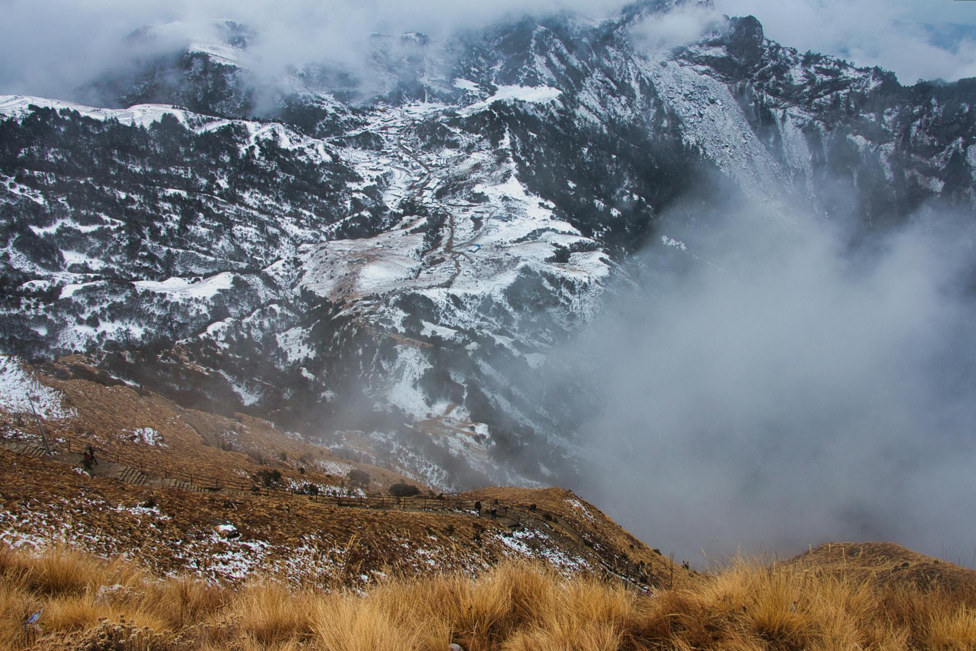 A Snow Covered Mountainside in Kuri Village, Nepal