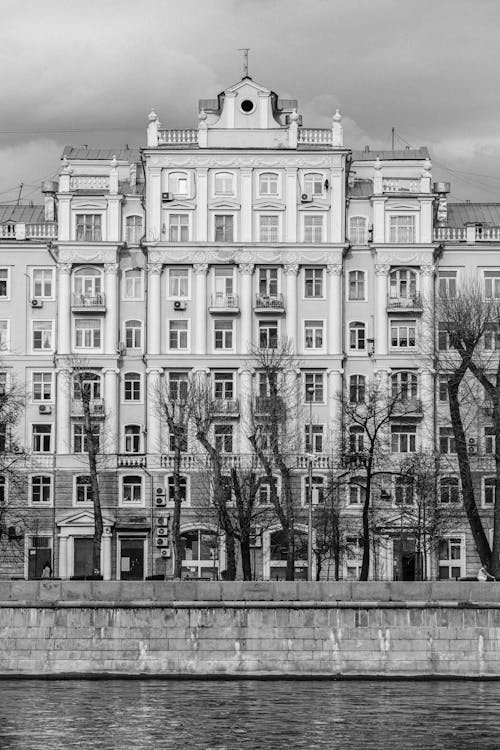 Building and River in Black and White