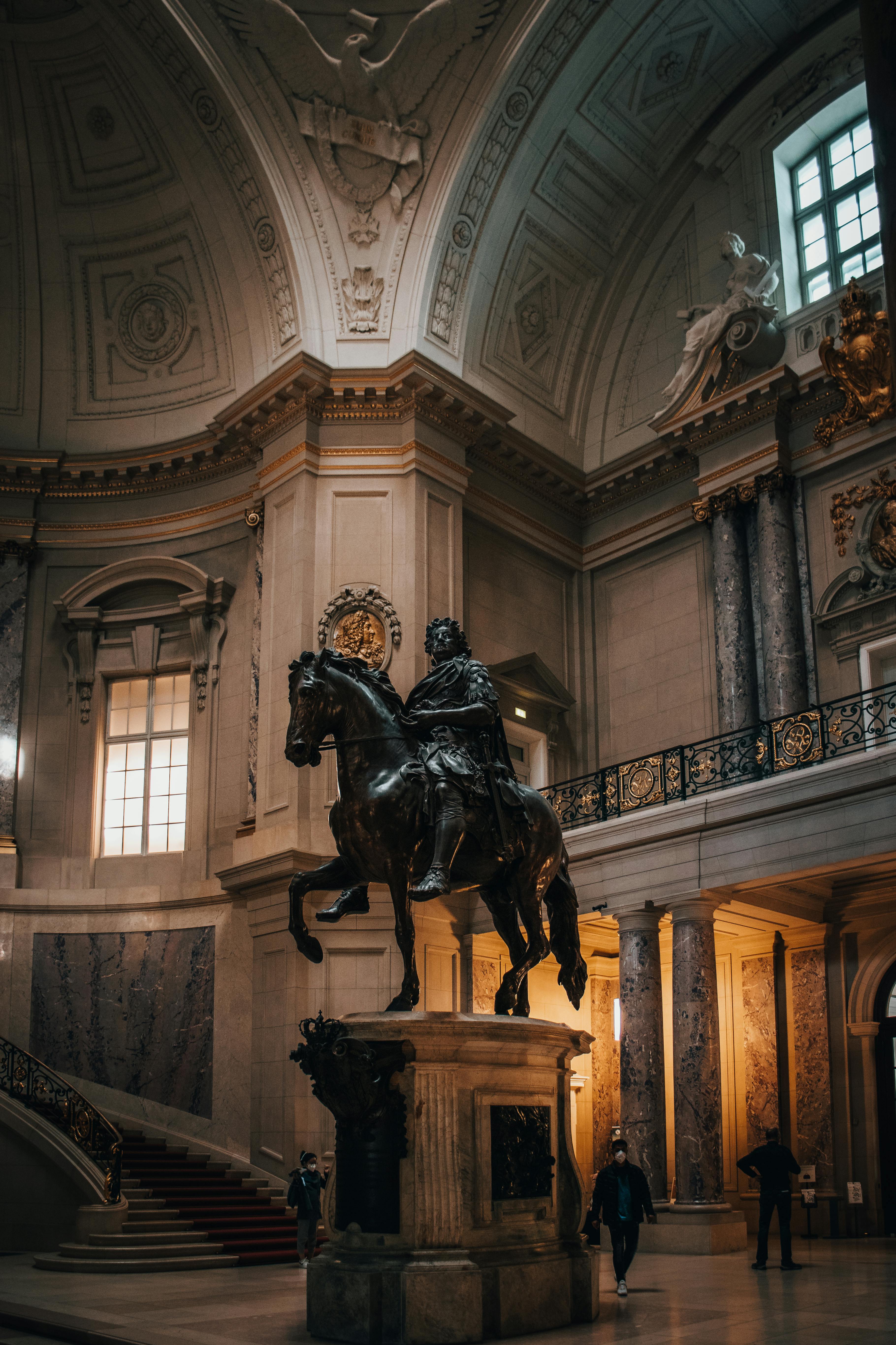 A striking statue displayed in the upscale interior of Berlin's historic Bode Museum.