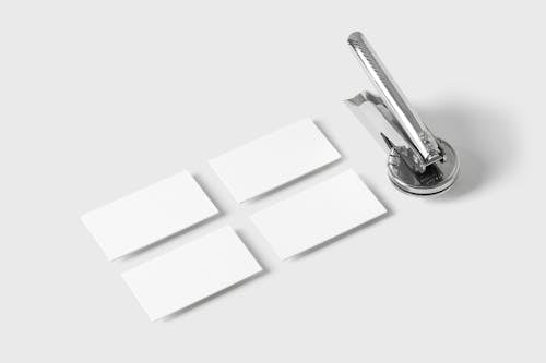 Four Business Cards on White Background