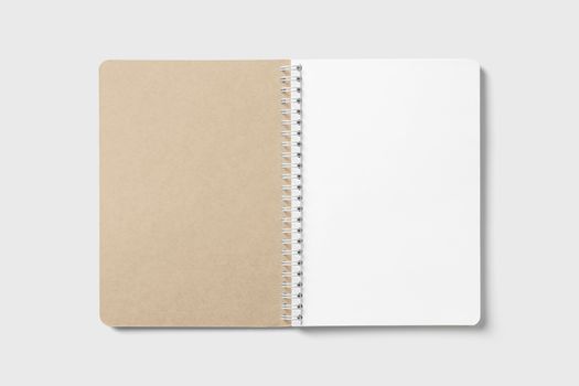 An open spiral-bound notebook with blank pages, ideal for note-taking or design mockups.