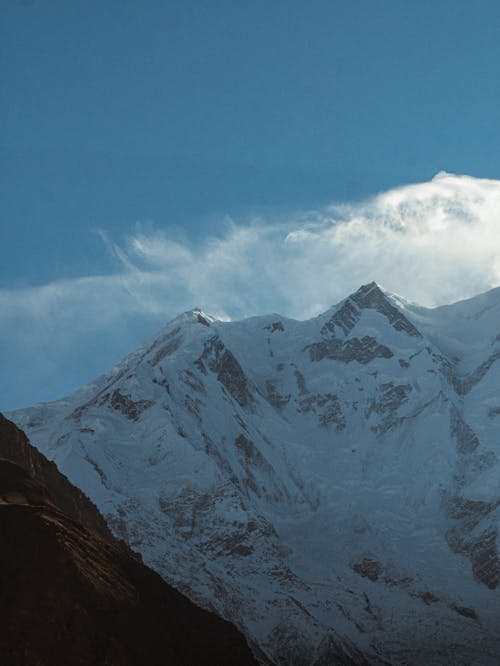 A Snow Covered Mountain Under Blue Sky