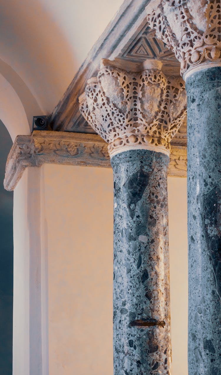 AN Old Gray Pillars In Close-up Photography