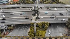 Aerial view of Dirgantara statue also known as Tugu Pancoran Monument is an iconic Indonesa National Monument