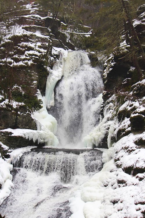 Water Falls in Grayscale Photography