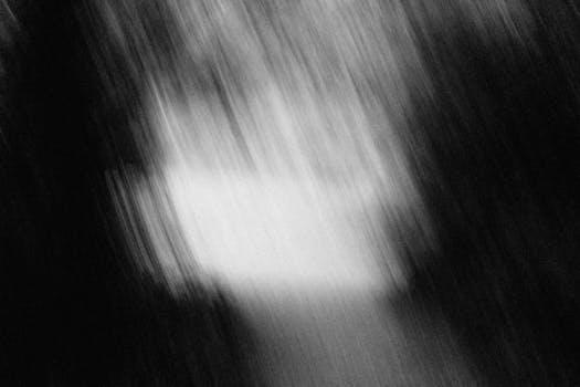 Abstract black and white image with dynamic motion blur creating an artistic effect.
