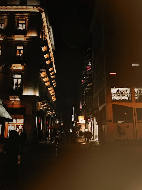Free People Walking on Street during Night Time Stock Photo