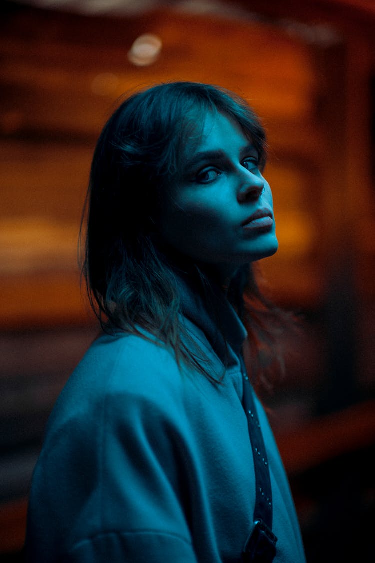 Portrait Of A Woman In Blue Lighting 