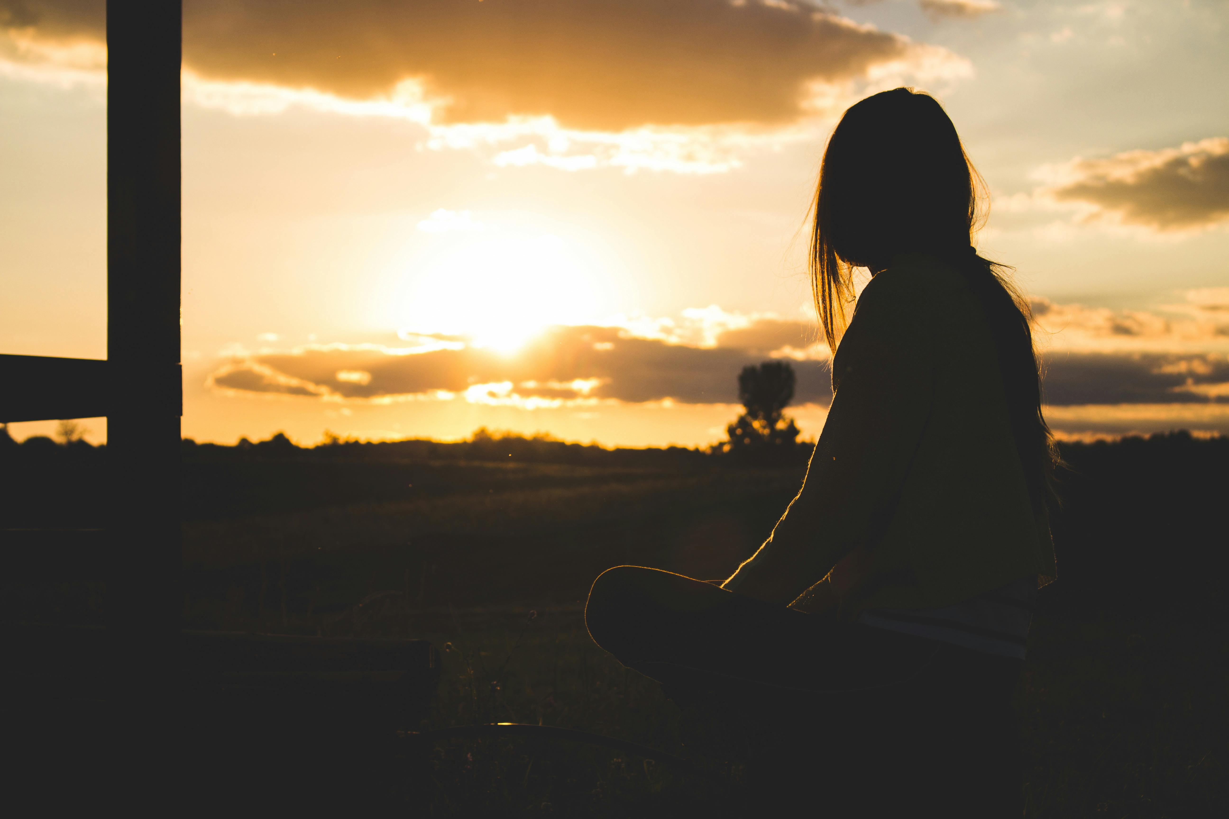 Sad Silhuette Of A Girl, Profile Photo Stock Photo, Picture and