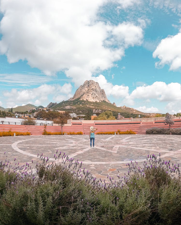 Park With Concrete Pavement Near Rocky Mountain