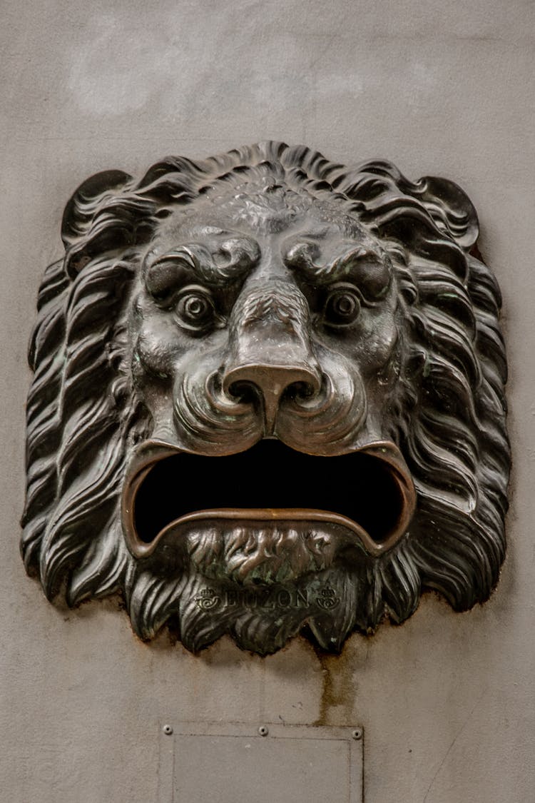 Lion Head Sculpture On The Wall