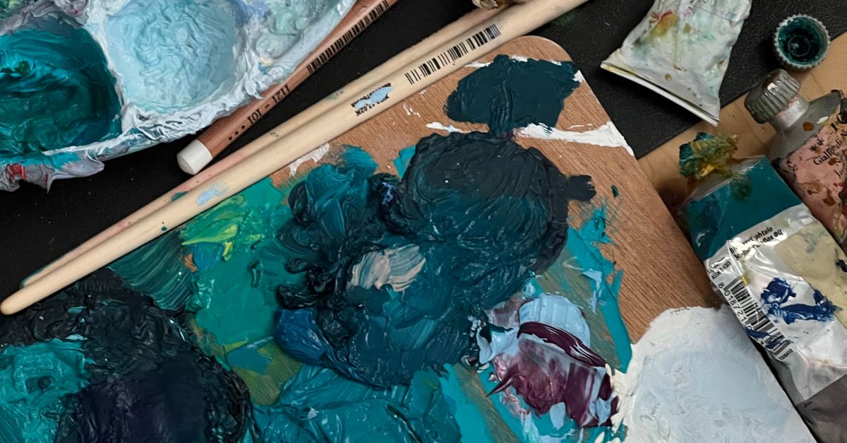 Paint tubes and mixing palette