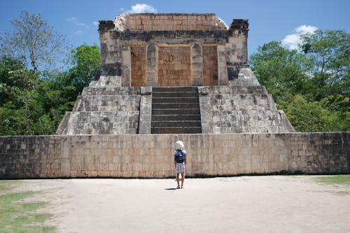 Tourist Admiring Ancient Mayan Pyramid