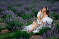 Brunette in Negligee Sitting in Field of Lavender