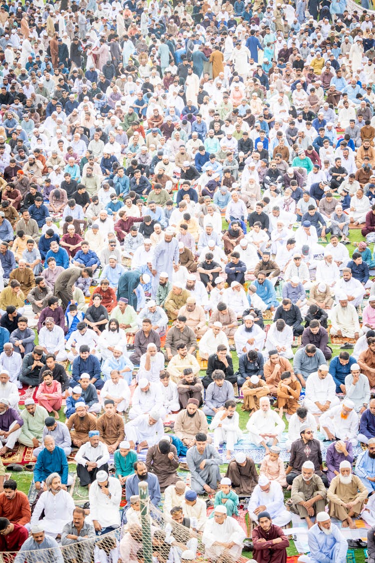 Aerial View Of A Crowd Gathered To Pray 