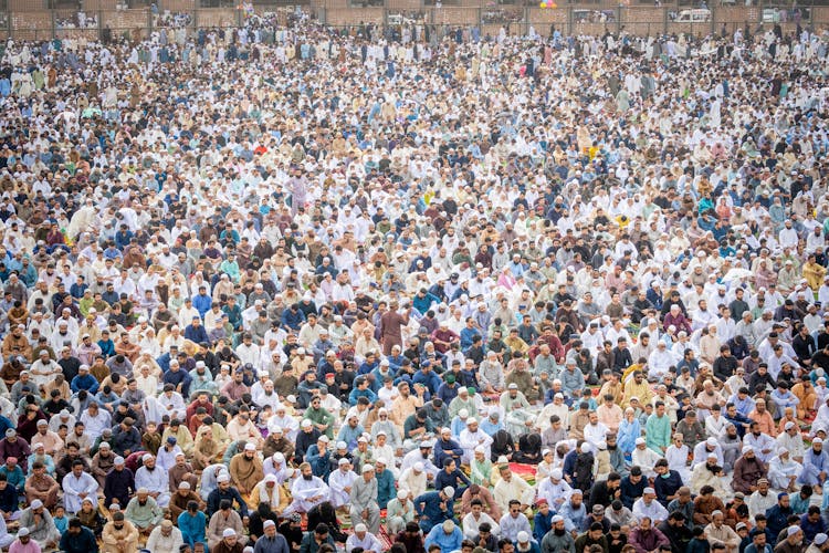 Aerial View Of A Crowd Gathered To Pray 