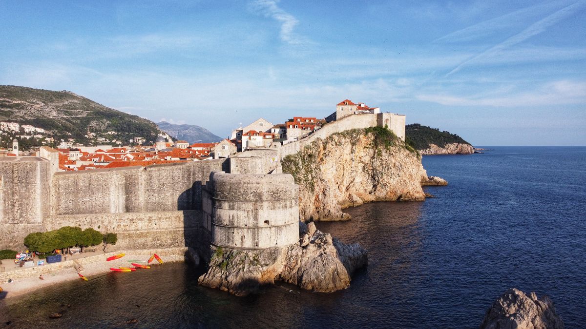 Aerial view of Dubrovnik's historic walls overlooking the Adriatic Sea