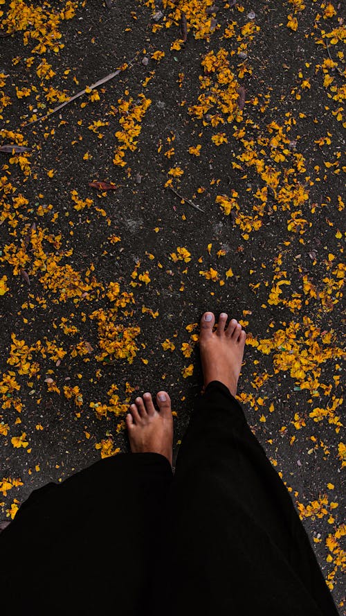 Person Barefoot in Autumn