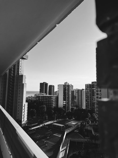 Free Monochrome view of Benidorm's urban skyline, capturing the essence of city life in Spain. Stock Photo