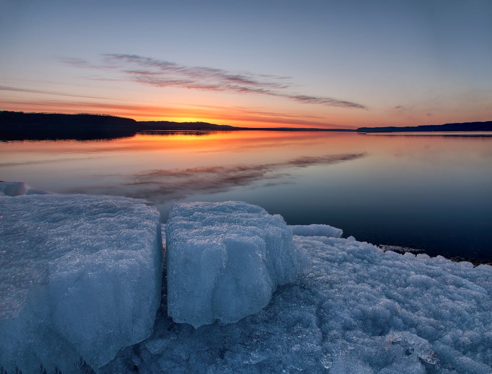 Бесплатное стоковое фото с закат, зима, лед