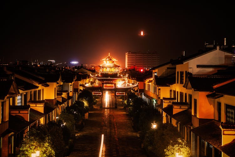 Illuminated Town At Night