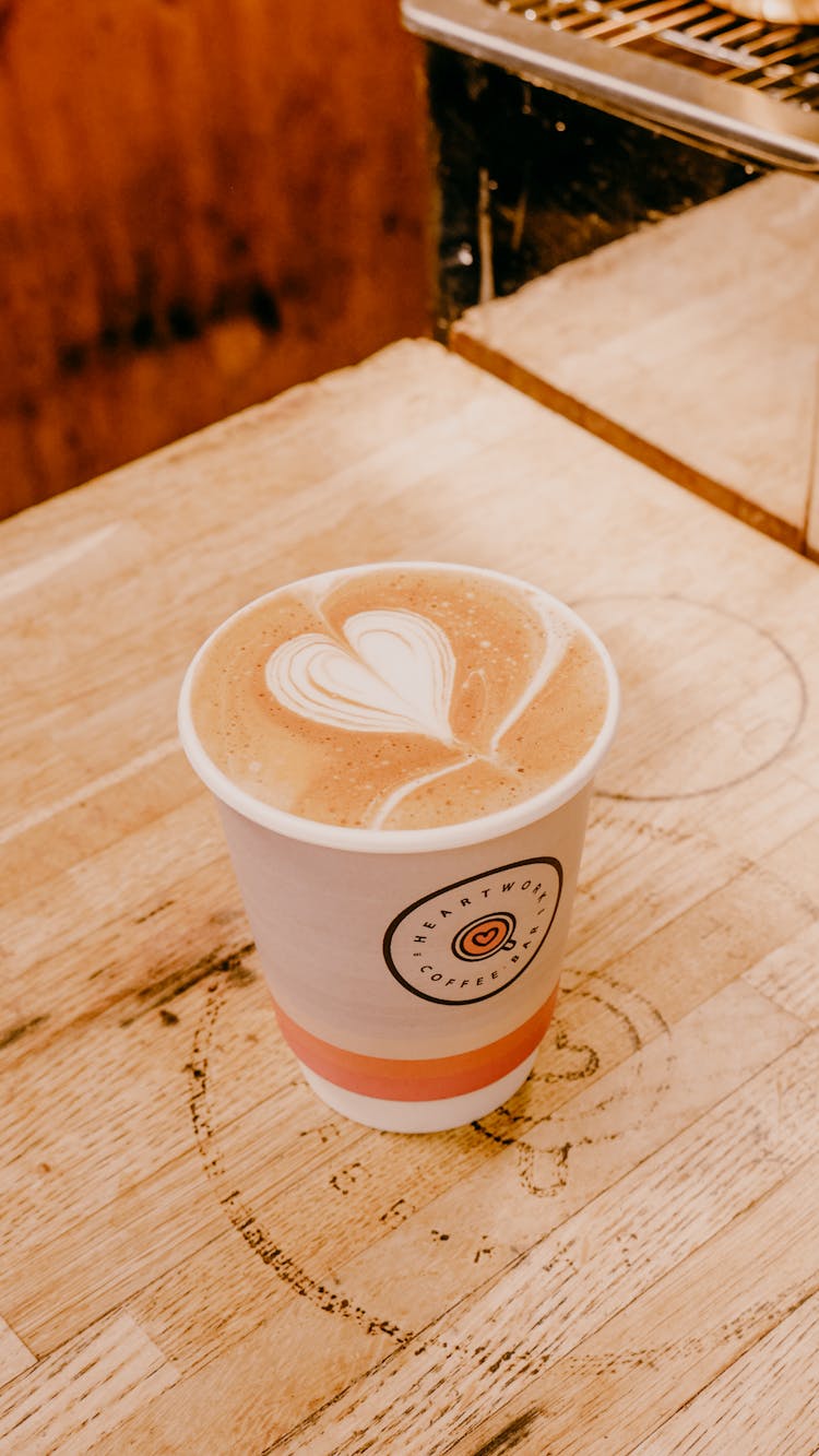 Coffee With A Heart In A Disposable Cup 