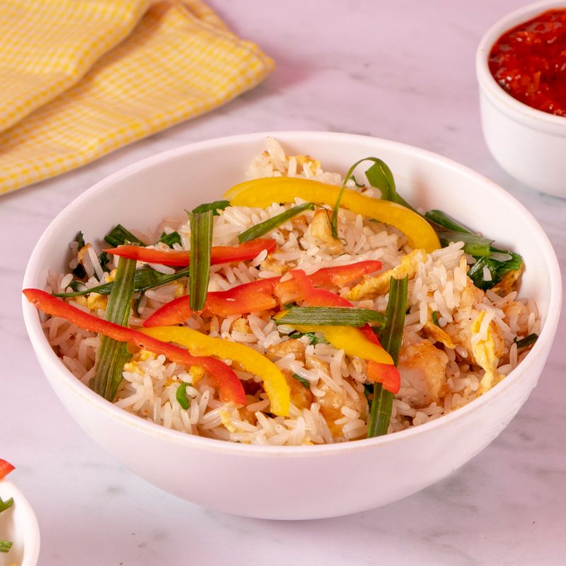 Quick Charred Bell Pepper and Black Olive Rice
