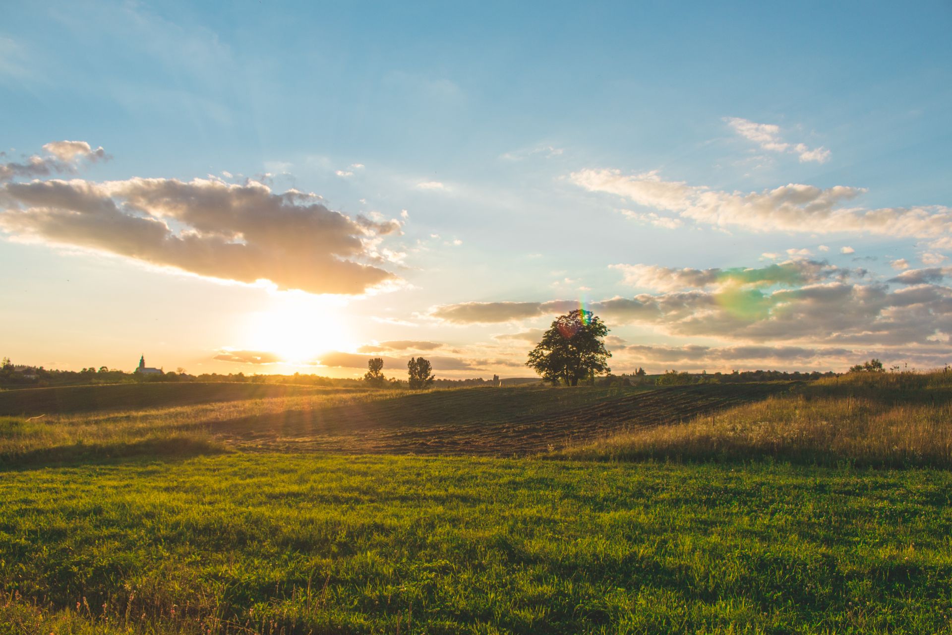 Scenic view of sunset over fields and grassland in Bratca, Romania, capturing rural beauty.