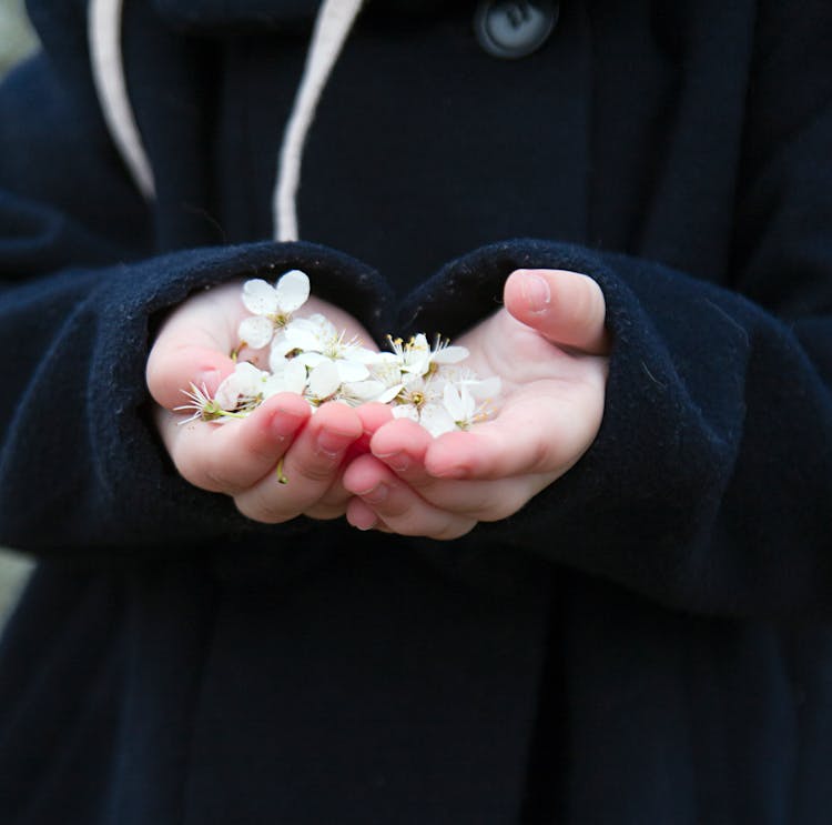 A Kid Holding White Flowers