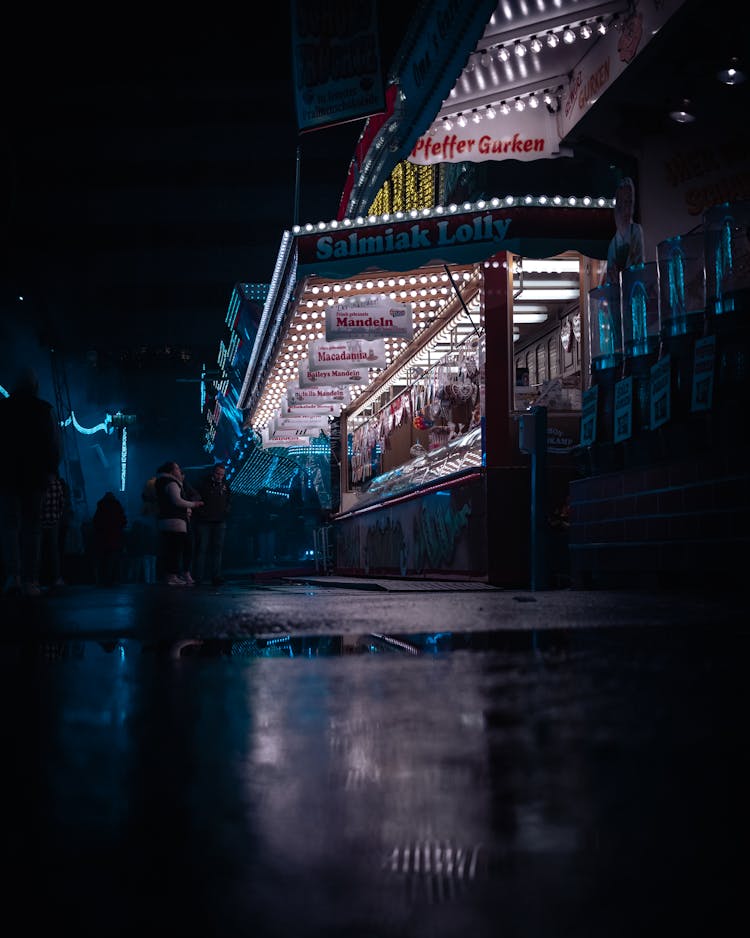 An Illuminated Building During Night Time