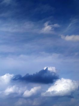 Clear blue sky featuring fluffy white clouds creating a serene atmosphere.