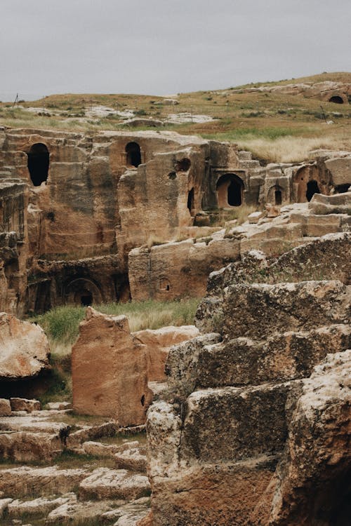 Ruins of Ancient Residential Buildings on Hillside