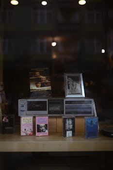 Vintage cassette player and tapes displayed in Istanbul shop window.