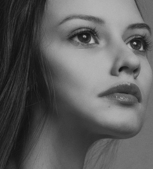 Free Graceful black and white portrait of a woman with soft features in Kyiv, Ukraine. Stock Photo