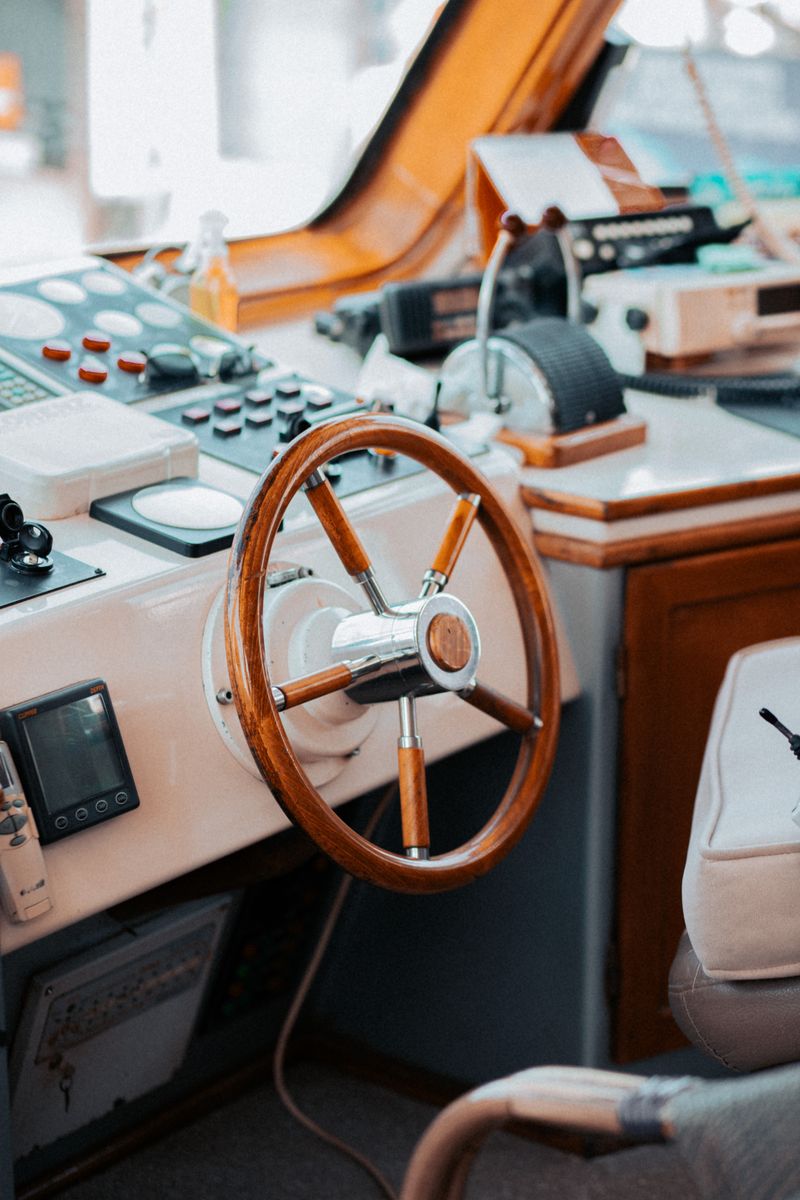 Boat cockpit steering wheel clean