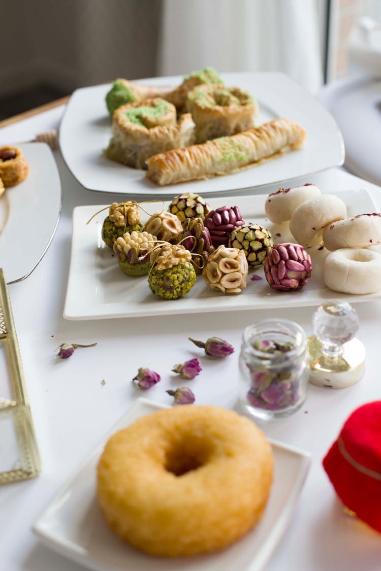 Pastries Served On White Plates