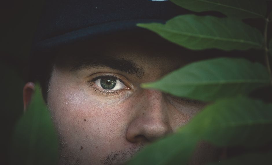 Man Looking Through Plant